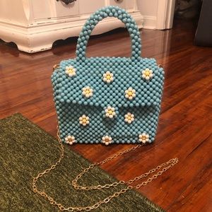 Anthropologie x Bouffants & Broken Hearts Bead Daisy Satchel Crossbody Blue Bag